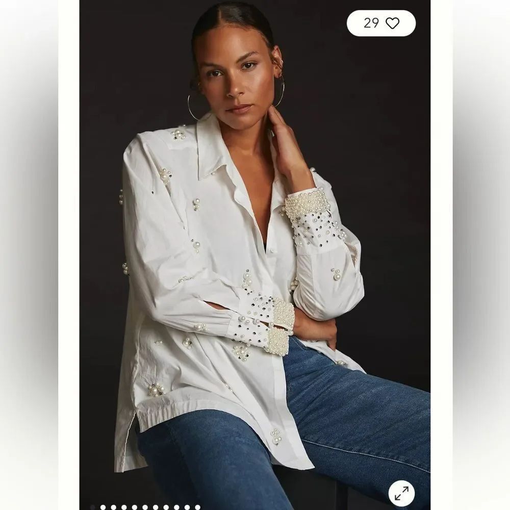 Anthropologie Maeve Pearl-Embellished Shirt